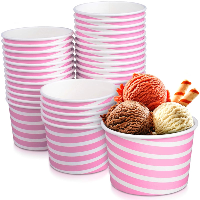 TYPTOP-EXTRA DURABLE Fun Pink Stripe Design Ice Cream Bar Essential, 8 oz. Ice Cream Cups/Bowl - Perfect Snack Cups for Kids Birthday & Holiday Parties, Disposable for Easy Clean-up! - Image 1